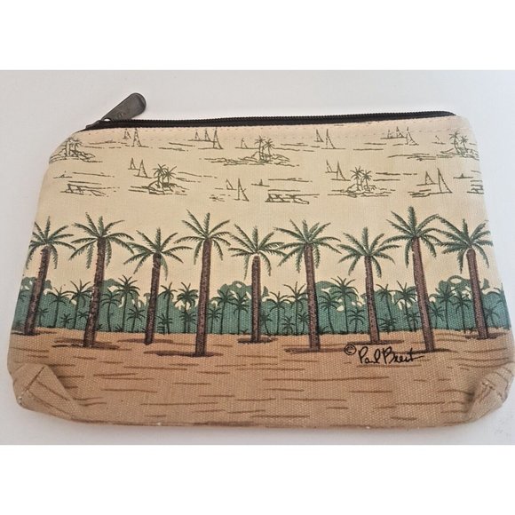 Paul Brent Sun N Sand Small Zippered Bag Sea Side Beach Life Palms Beach Cotton - Picture 2 of 12